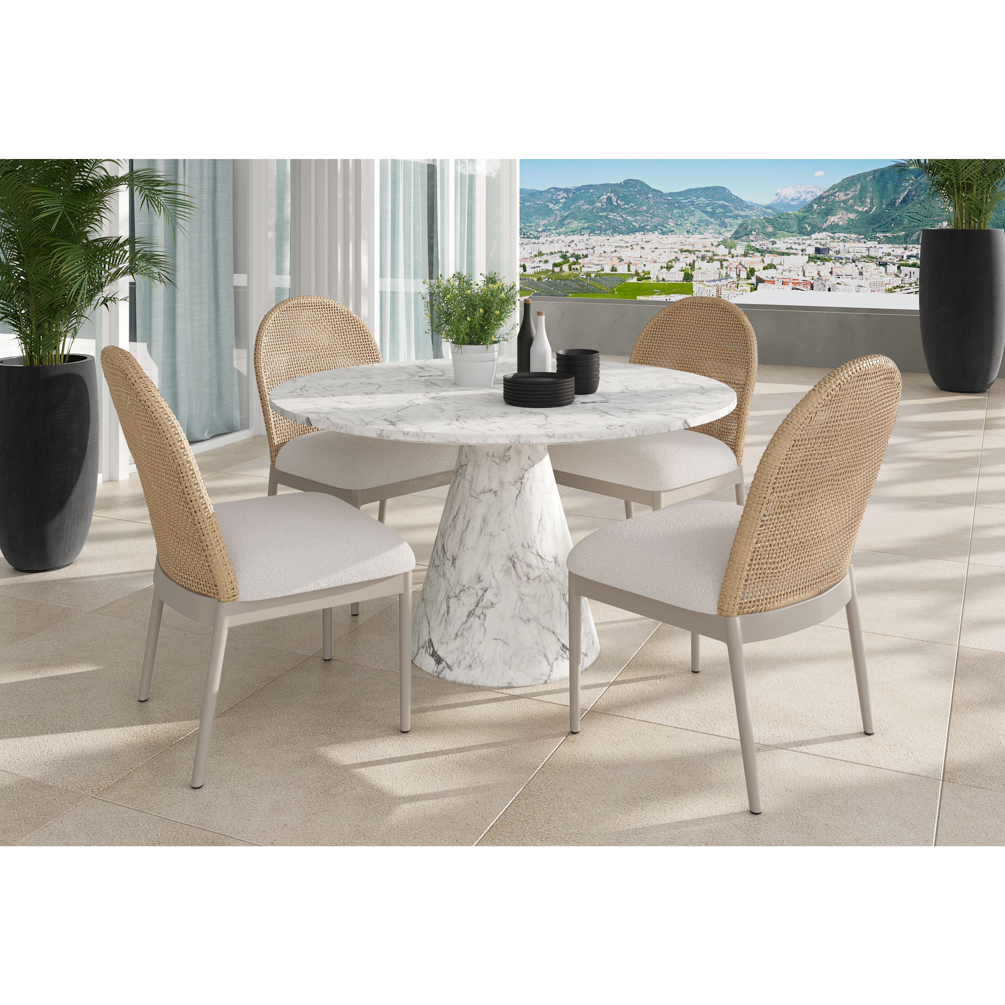 Calandri Greige / Louis Cream Outdoor Dining Chair in Natural / Louis Cream, Set Of 2